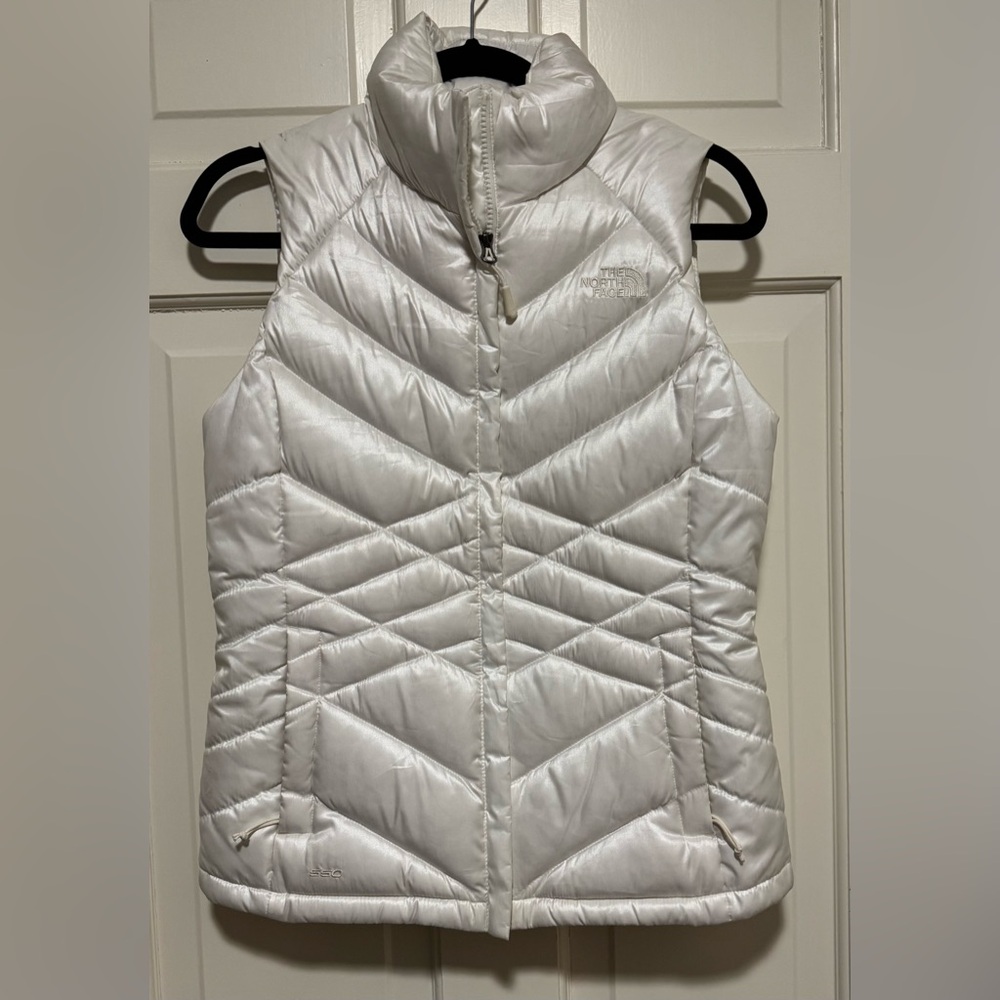 The North Face—Quilted Puffer Vest 550, Winter White, Satiny Shine, S, Zip Front
